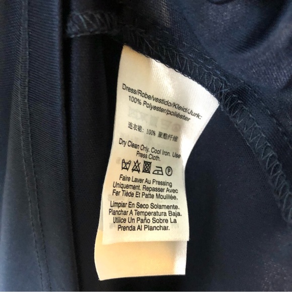 DKNY Floral Long Sheer Sleeve A Line Midi Modest Belted Dress 2 Navy - Picture 11 of 13